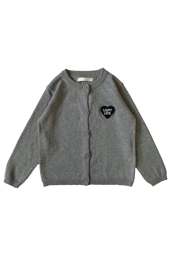 Boys Cardigan Sweater Cotton O-Neck with Buttons Cartoon Heart Glasses Embroidery Solid Fit Cardigan Open Front
