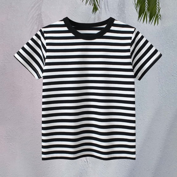 UACY Boys Cotton Soft T Shirt Striped Loose Soft Oversized Tees Tops Toddler Summer Casual Funny Comfy Shirt (Black, 7-8 Years)