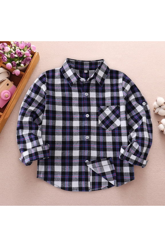 Boys Flannel Shirt Toddler Buffalo Plaid Shirt Long Sleeve Button Down Shirts Kids Casual Tops (Black, 11-12 Years)