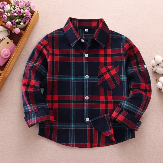 UACY Boys Flannel Shirt Toddler Buffalo Plaid Shirt Long Sleeve Button Down Shirts Kids Casual Tops (Wine, 9-10 Years)