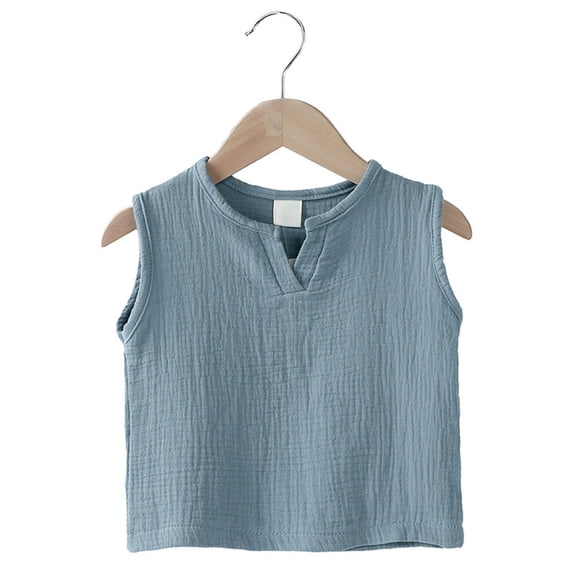 UACY Boys Girls Cotton Linen Tank Top Toddler Kids Sleeveless Crewneck Vest Tee Shirt Baby Summer Solid Tshirt (A, 9-12 Months)
