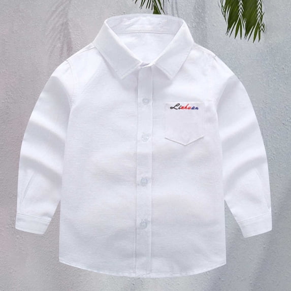 UACY Boys Girls Dress Shirt Long Sleeve Button Down Shirts Teen School Tops Kids Plain Blouse Lapel Solid Formal Tee (White, 12-13 Years)