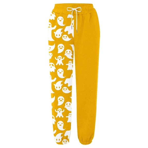 UACY Boys Girls Ghost Print Joggers Sweatpants Kids Halloween Graphic Sweat Pants Baggy Cuffed with Pockets Drawstring Casual Lounge (Yellow, 3-4 Years)