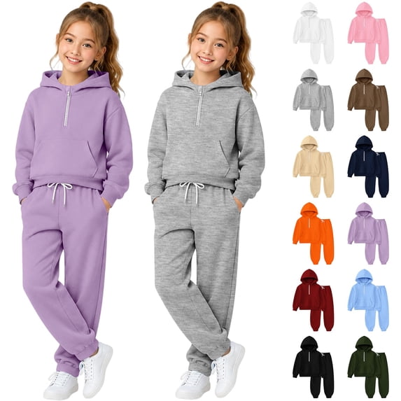 UACY Boys Girls Half Zip Hooded Sweatsuit 2 Piece Set - Fleece Hoodie & Jogger Sweatpants, Kids Casual Athletic Tracksuit Outfit