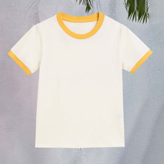 UACY Boys Girls Plain T Shirt Short Sleeve Toddler Boys Girls Cotton Casual Tshirt Crewneck Comfy Soft Basic Tee (Yellow, 5-6 Years)