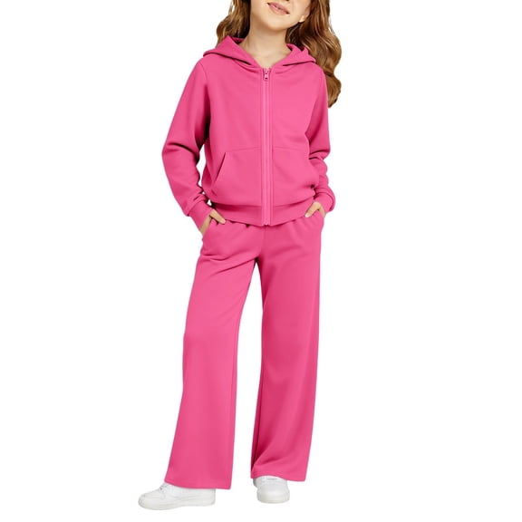 UACY Boys Girls Preppy Sweatsuit Set 2 Piece Outfits Zip Up Hoodies Joggers Fall Winter School Athletic Clothing Sets (Hot Pink, 5-6 Years)