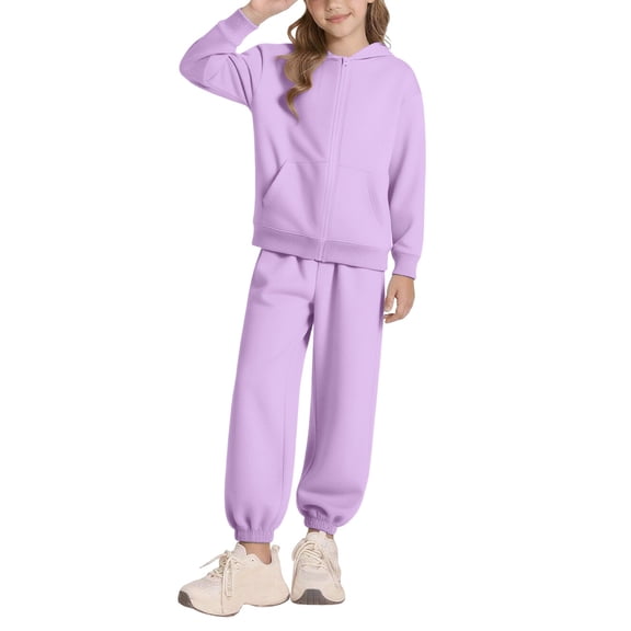 UACY Boys Girls Preppy Sweatsuit Set 2 Piece Outfits Zip Up Hoodies Joggers Fall Winter School Athletic Clothing Sets (Purple, 5-6 Years)