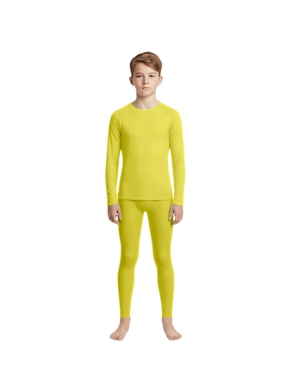 Boys Girls Quick Dry Compression Underwear Set Long Sleeve Shirt Leggings Base Layer Sports Thermal 2 Piece Outfit Set (Yellow, 5-6 Years)