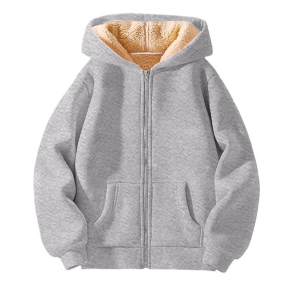 UACY Boys Girls Sherpa Fleece Lined Jacket Kids Winter Warm Athletic Hoodies Thick Zip Up Hooded Sweatshirt Long Sleeve (Grey, 11-12 Years)