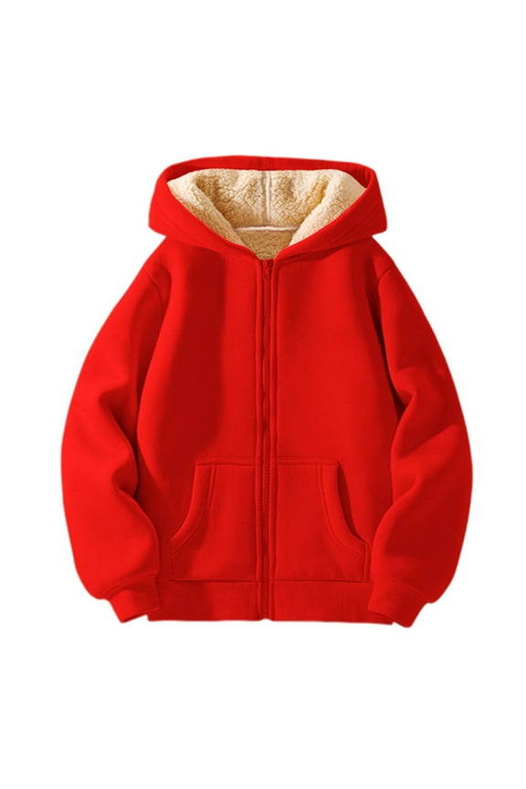 Boys Girls Sherpa Fleece Lined Jacket Kids Winter Warm Athletic Hoodies Thick Zip Up Hooded Sweatshirt Long Sleeve (RD2, 5-6 Years)