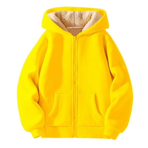 UACY Boys Girls Sherpa Fleece Lined Jacket Kids Winter Warm Athletic Hoodies Thick Zip Up Hooded Sweatshirt Long Sleeve (Yellow, 9-10 Years)