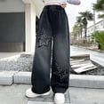 thumbnail image 1 of UACY Boys Girls Y2K Baggy Jeans Vintage Wash Wide Leg Denim Pants High Elastic Waist Loose Cargo Pocket Casual Style (Black, 15-16 Years), 1 of 8