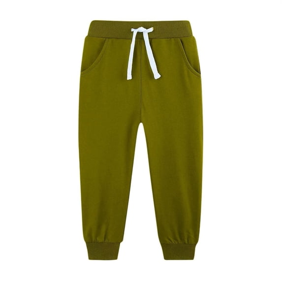 UACY Boys Jogger Sweatpants Cuffed Hem Ribbed Waist Drawstring Casual Pants Comfy Loose Sweat Pants for Daily Lounge Athletic Wear (Green, 5-6 Years)