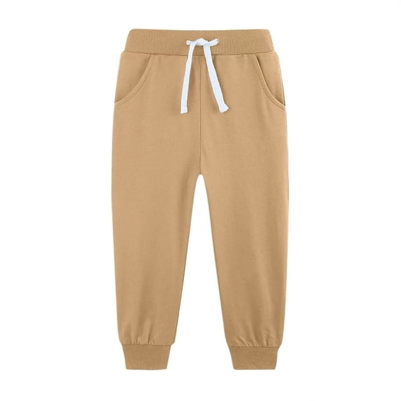 UACY Boys Jogger Sweatpants Cuffed Hem Ribbed Waist Drawstring Casual Pants Comfy Loose Sweat Pants for Daily Lounge Athletic Wear (Khaki, 5-6 Years)