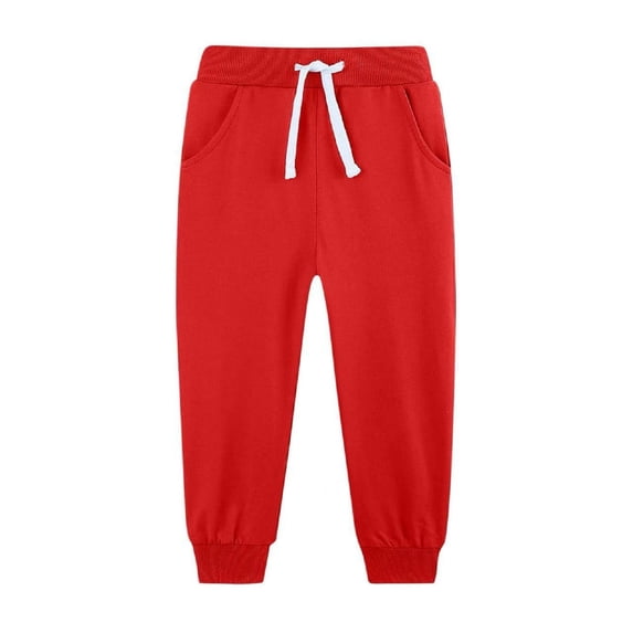UACY Boys Jogger Sweatpants Cuffed Hem Ribbed Waist Drawstring Casual Pants Comfy Loose Sweat Pants for Daily Lounge Athletic Wear (Red, 11-12 Years)
