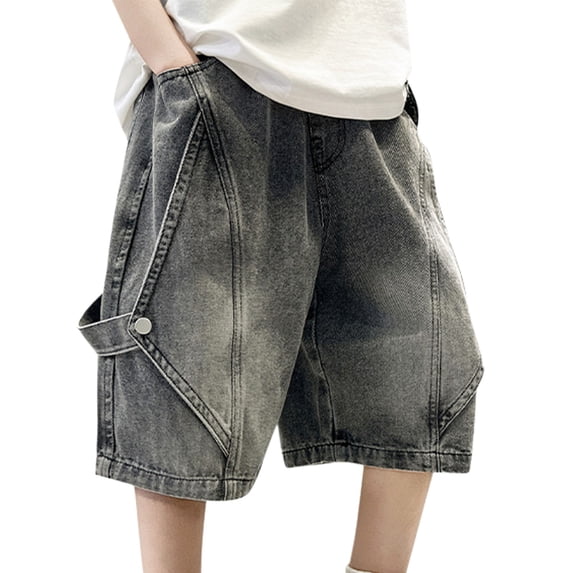 UACY Boys Jorts Y2k Baggy Vintage Grunge Jean Shorts Hip Hop Streetwear Denim Shorts Summer Casual Skater Jorts (Grey, 13-14 Years)