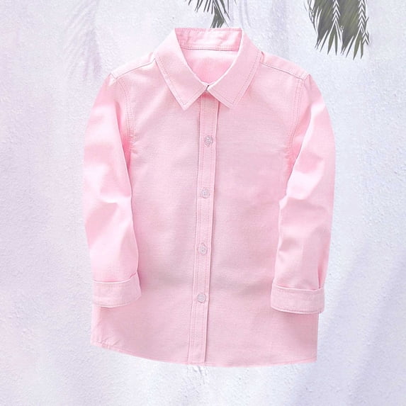 UACY Boys Linen Button Down Dress Shirt Kids Long Sleeve Shirts Tops School Uniform Shirt for Toddlers Teen (Pink, 5-6 Years)