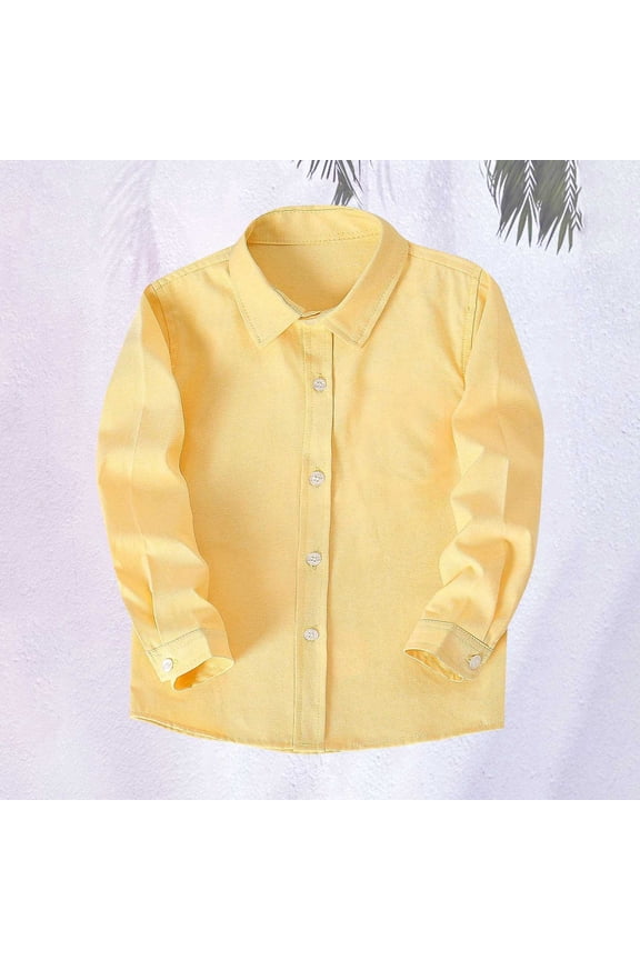 Boys Linen Button Down Dress Shirt Kids Long Sleeve Shirts Tops School Uniform Shirt for Toddlers Teen (Yellow, 3-4 Years)