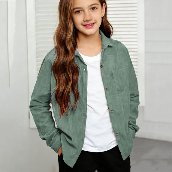 UACY Boys Long Sleeve Corduroy Shirts Vintage Western Shacket with Pockets Spring Casual Solid Collared Button Down Dress Shirts