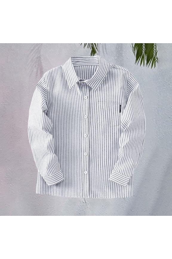 Boys Long Sleeve Oxford Dress Shirts Casual Button Down Shirts Striped Tops Kids Blouse Lapel Solid Formal Tee (Grey, 11-12 Years)