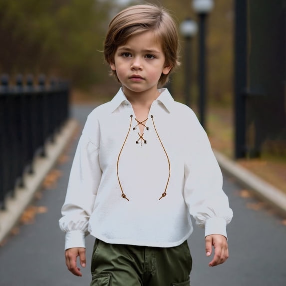 UACY Boys Medieval Pirate Shirt, Kids Pirate Top, Ruffled Long Sleeve Renaissance Tops for Halloween Party Cosplay