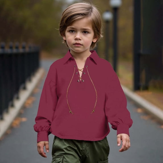 UACY Boys Medieval Pirate Shirt, Kids Pirate Top, Ruffled Long Sleeve Renaissance Tops for Halloween Party Cosplay