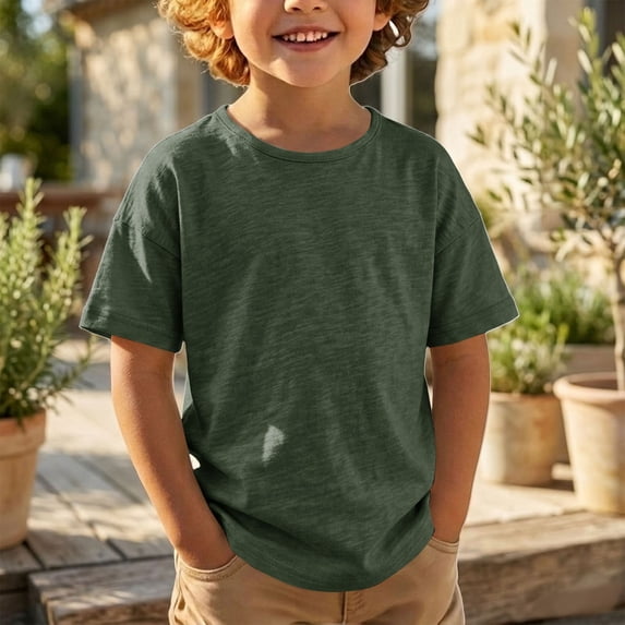 UACY Boys Oversized Short Sleeve T-Shirts Cotton Crew Neck Casual Tops Comfy Basic Summer Loose Fit Plain Shirts Tees (Blackish Green, 4-5 Years)