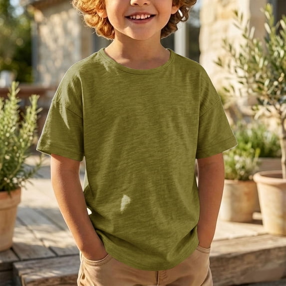 UACY Boys Oversized Short Sleeve T-Shirts Cotton Crew Neck Casual Tops Comfy Basic Summer Loose Fit Plain Shirts Tees (Light Green, 18-24 Months)