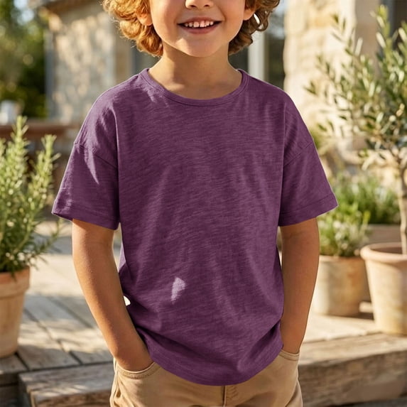 UACY Boys Oversized Short Sleeve T-Shirts Cotton Crew Neck Casual Tops Comfy Basic Summer Loose Fit Plain Shirts Tees (Purple, 12-18 Months)