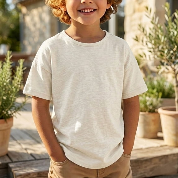 UACY Boys Oversized Short Sleeve T-Shirts Cotton Crew Neck Casual Tops Comfy Basic Summer Loose Fit Plain Shirts Tees (White, 6-12 Months)