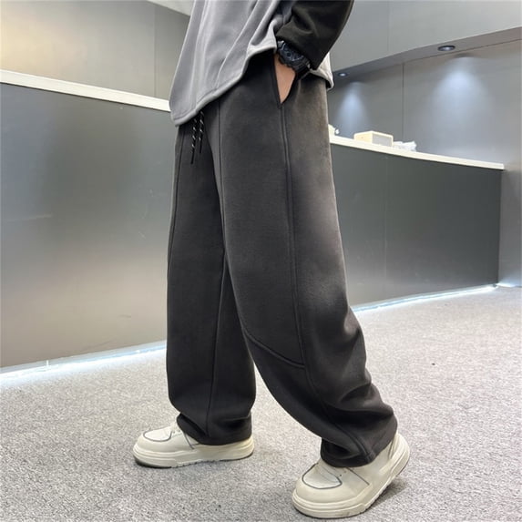 UACY Boys Straight Leg Sweatpants Curved Seam Drawstring Elastic Waist Casual Pants Side Pockets Comfy Sweat Pants for Daily Streetwear (Dark Gray, 14-16 Years)