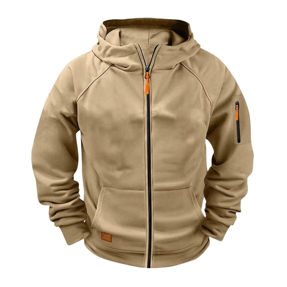 UACY Boys Tactical Full Zip Up Hoodie Sweatshirt, Long Sleeve Fall Winter Casual Workout Athletic Jacket with Pockets, Outdoor Youth Fashion Outfits (Khaki, 13-14 Years)