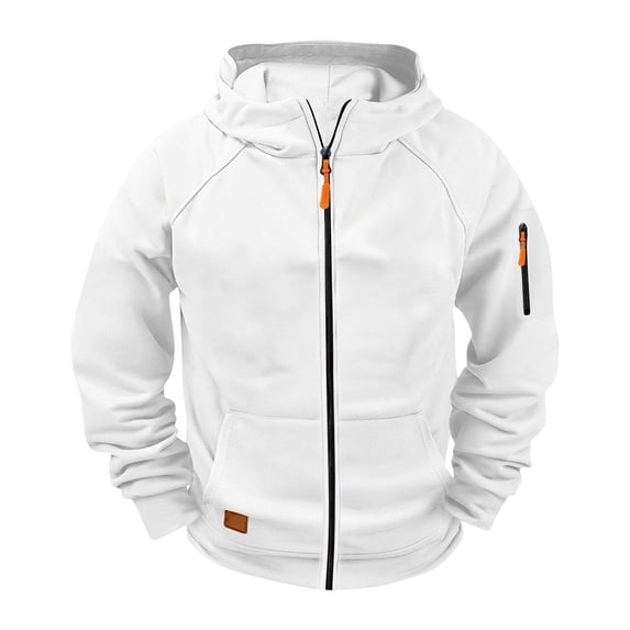 UACY Boys Tactical Full Zip Up Hoodie Sweatshirt, Long Sleeve Fall Winter Casual Workout Athletic Jacket with Pockets, Outdoor Youth Fashion Outfits (White, 15-16 Years)