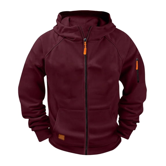 UACY Boys Tactical Full Zip Up Hoodie Sweatshirt, Long Sleeve Fall Winter Casual Workout Athletic Jacket with Pockets, Outdoor Youth Fashion Outfits (Wine, 13-14 Years)