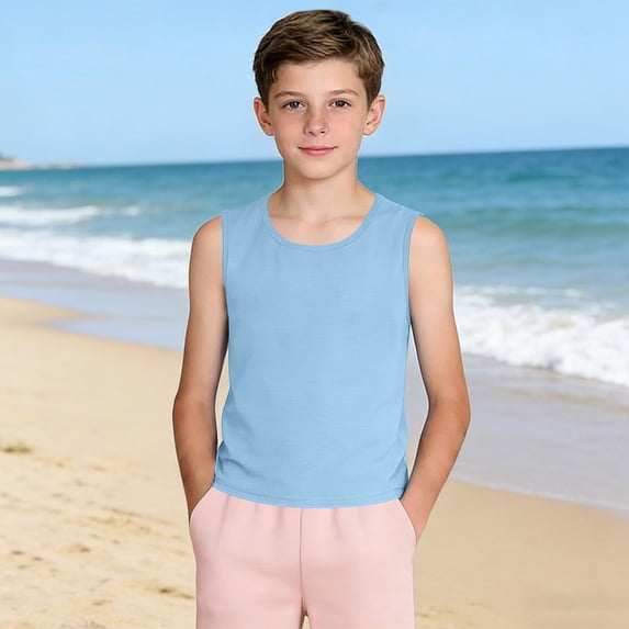 UACY Boys Tank Tops Casual Sleeveless Crewneck Athletic Workout Tees Basic Solid Undershirts (Light Blue, 3-4 Years)