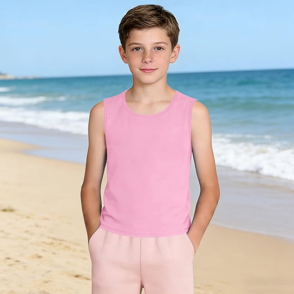 UACY Boys Tank Tops Casual Sleeveless Crewneck Athletic Workout Tees Basic Solid Undershirts (Pink, 11-12 Years)