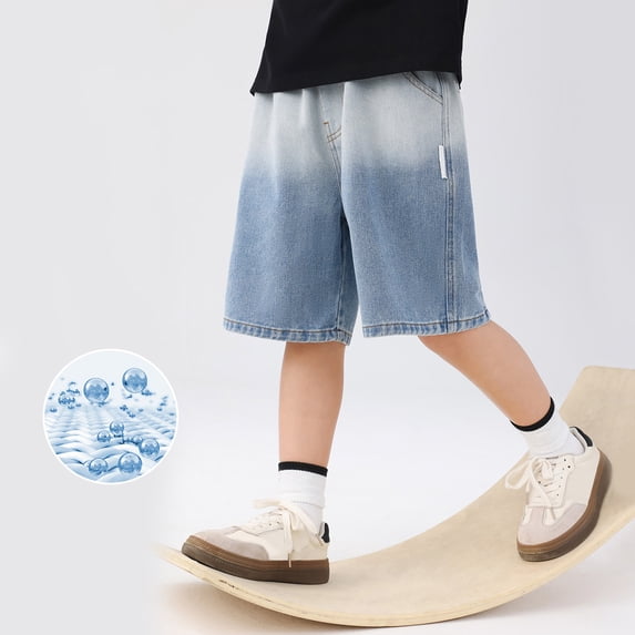 UACY Boys Y2K Retro Baggy Jean Shorts, Loose Fit Denim Jorts with Elastic Waist Pull On for Hip Hop Street Style (Light Blue, 13-14 Years)