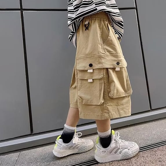 UACY Cargo Shorts Boys Y2K Baggy Knee Length Athletic with Pockets Hiking Waterproof Black Pants Summer Outfits 