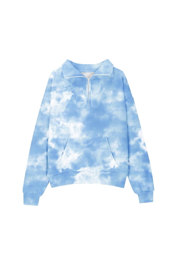 Cute Hoodies for Girls Tie Dye Oversized Quarter Zip Lapel Pullover Sweatshirts Long Sleeve Trendy Shirts Preppy Clothes (Blue, 11-12 Years)