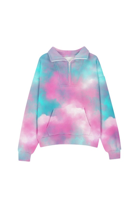 Cute Hoodies for Girls Tie Dye Oversized Quarter Zip Lapel Pullover Sweatshirts Long Sleeve Trendy Shirts Preppy Clothes (Hot Pink, 11-12 Years)