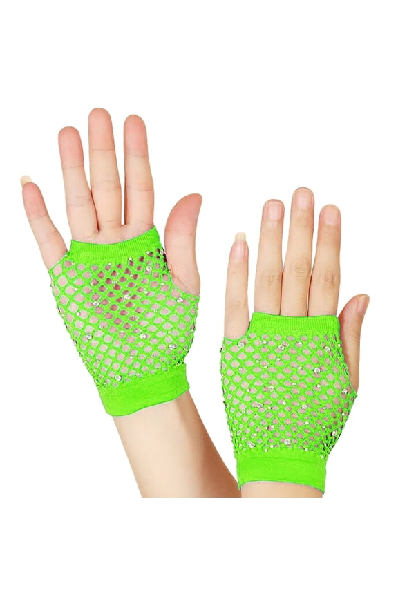 Fishnet Gloves Fingerless Fishnet Gloves Mesh Short Gloves Party Punk Half Finger Mesh Stretch Color Diamond Gloves