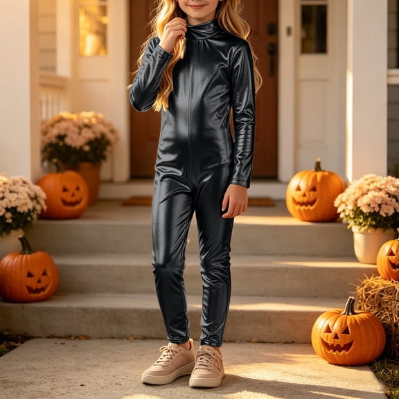 UACY Full Body Bodysuit for Boys Girls, Halloween Dress Up Unitard, Toddler Kids Stretchy Long Sleeve Outfit for Role Play Party (Black, 3-4 Years)