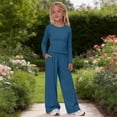 thumbnail image 1 of UACY Girl's 2 Piece Matching Lounge Set Long Sleeve Side Ruching Top Wide Leg Drawstring Pants Set with Pockets, 1 of 9