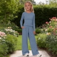 thumbnail image 1 of UACY Girl's 2 Piece Matching Lounge Set Long Sleeve Side Ruching Top Wide Leg Drawstring Pants Set with Pockets, 1 of 9