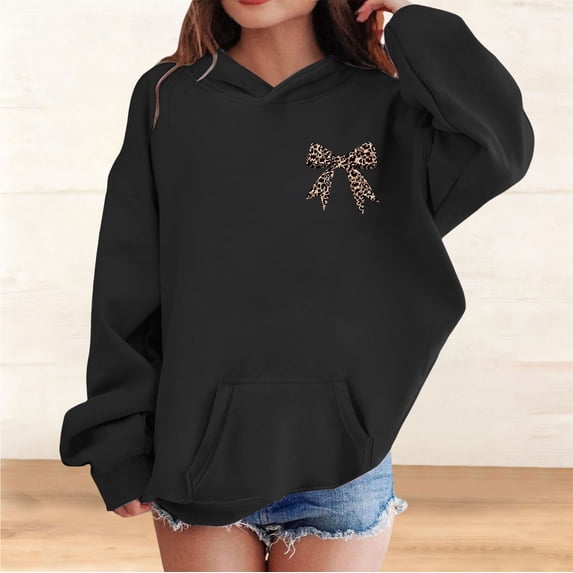 UACY Girl's Hoodies Sweatshirt Bow Graphic Hoodie Long Sleeve Pullover Tops Cute Hoodies for Teen Girls with Pocket (Black, 2-3 Years)