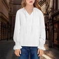 thumbnail image 1 of UACY Girl's Long Sleeve Blouse with Flounce Cuffs and Ruffle Trim Tie Neck Design Business Casual Top (White, 5-6 Years), 1 of 6