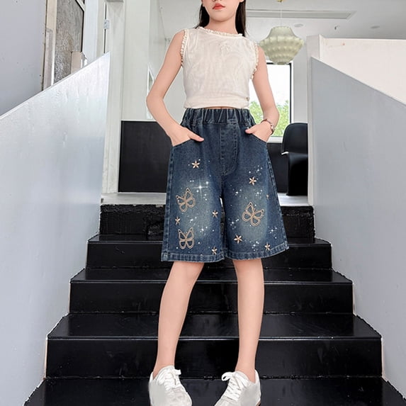 UACY Girls Baggy Bermuda Jean Shorts Teen Cute Bow Denim Shorts Y2K School Trendy Jorts Summer Casual Clothes