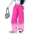 thumbnail image 1 of UACY Girls Baggy Jeans - Elastic High Waist Wide Leg Washed Denim Pants for Daily Comfort Wear (Hot Pink, 11-12 Years), 1 of 7