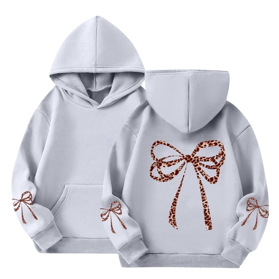 UACY Girls Bow Leopard Cheetah Graphic Hoodie Long Sleeve Pullover Tops Cute Preppy Aesthetic Oversized Sweatshirt School (Grey, 3-4 Years)