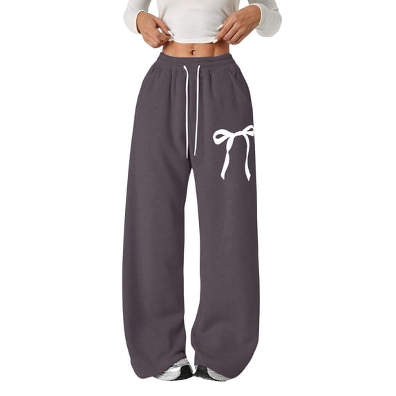 UACY Girls Bow Sweatpants Baggy Wide Leg Sweat Pants with Pockets Elastic Waist Mid Rise Teen Casual Cute Kids (Dark Gray, 11-12 Years)